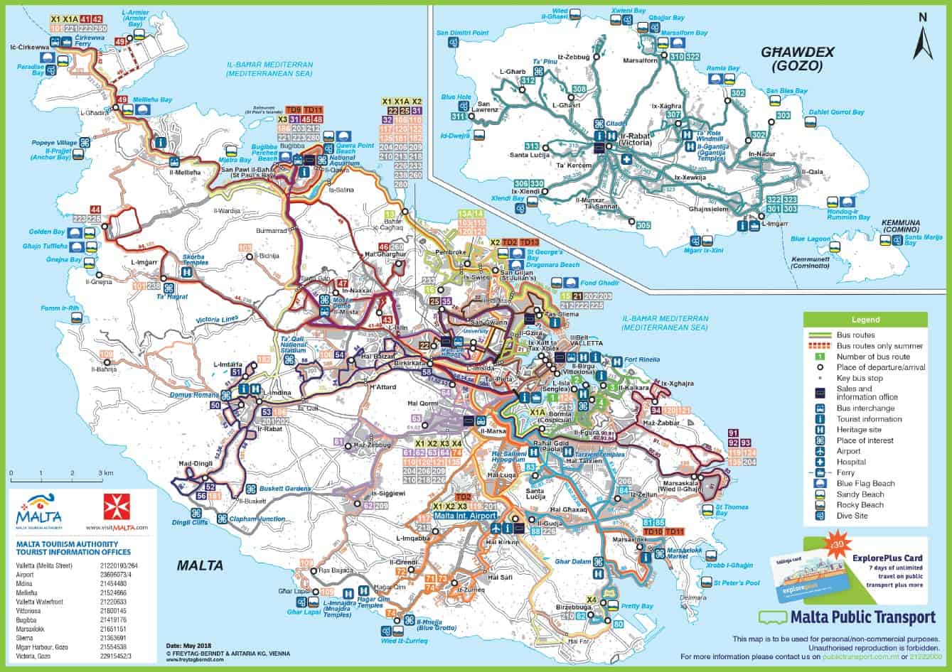 Carte des bus et transport public et Malte et Gozo